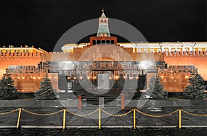 Lenin's mausoleum at night in Red square in Moscow