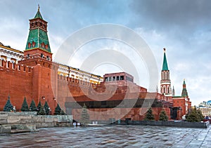 Lenin's Mausoleum on Red square and Kremlin wall