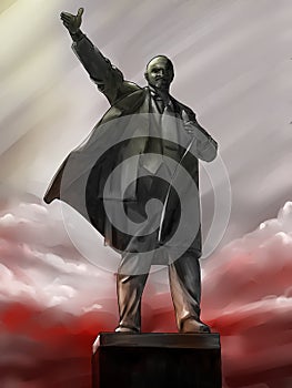 Lenin statue at the dawn