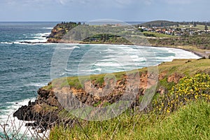 Lennox head south from Byron Bay. Bay and cliffs, where surfers enjoy the waves. Lennox Head, New South Wales NSW, Australia, photo