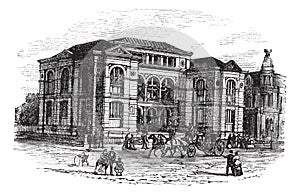 Lenox Library in Massachusetts, USA, vintage engraved illustration