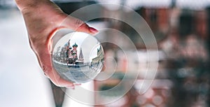 Lens ball with different reflections in it, banner