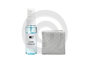 Lens cleaning solution and microfiber cloth set