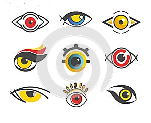 Lens concept abstract eyes with color pupils isolated icons