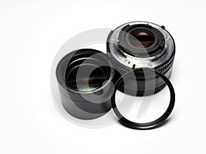 Lens DSLR camera isolated on white background