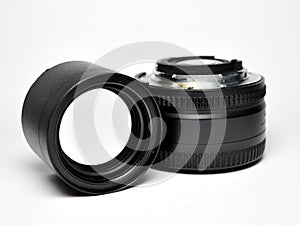 Lens DSLR camera isolated on white background