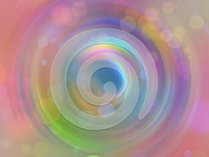 Lens flare effect turquoise blue pink green colorful vortex or whirl effect and bokeh lens, spiral circle