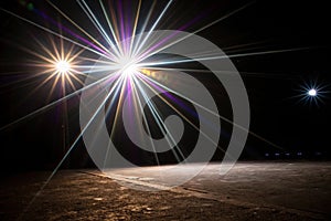 Lens flare light effect on black photo