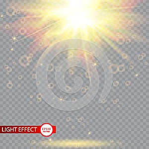 Lens flare light effect. Sun rays with beams isolated on transparent background. Vector illustration.