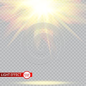 Lens flare light effect. Sun rays with beams isolated on transparent background. Vector illustration.