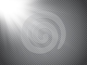 Lens flare light effect. Sun rays with beams isolated. Vector