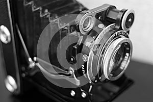 Lens of an old film rangefinder camera