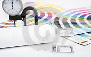 Lens, pantone and micrometer