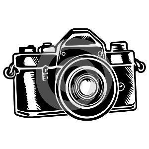 Lens photo camera isolated vector illustration on white background.