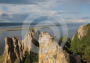 Lenskie Stolby National Nature Park in Lena river, wild mountain photo