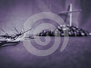 Lent Season,Holy Week and Good Friday concepts - the half image crown of thorns in purple vintage background photo