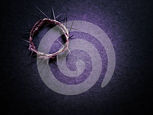 Lent Season,Holy Week and Good Friday concepts - image of crown of thorns in dark purple vintage background