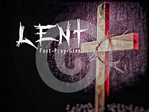 Lent Season,Holy Week and Good Friday concepts - lent fast pray give text in purple vintage background. Stock photo.