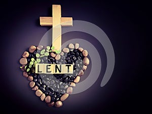 Lent Season,Holy Week and Good Friday concepts - LENT text on wooden blocks inside heart shaped background. Stock photo.