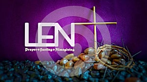 Lent Season,Holy Week and Good Friday concepts - text Lent prayer fasting almsgiving with purple vintage background