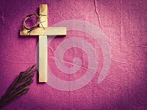 Lent Season,Holy Week and Good Friday concepts - wooden cross image in vintage background. Stock photo.