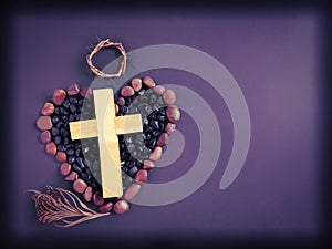 Lent Season,Holy Week and Good Friday concepts - wooden cross image in vintage background. Stock photo.