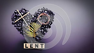 Lent Season,Holy Week and Good Friday concepts - word lent on wooden blocks with wooden cross,crown of thorns and palm leave