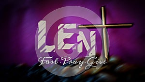 Lent Season,Holy Week and Good Friday concepts - words lent fast pray give with blurry purple vintage background photo