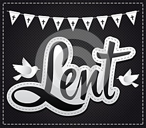 Lent vector lettering, religious tradition illustration with cross and doves