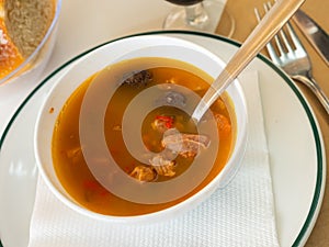 Lentejas con chorizo, beans stewed with chorizo photo