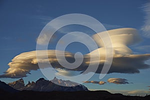 Lenticular clouds over Torres del Paine