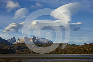 Lenticular clouds over Torres del Paine