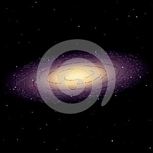 Lenticular galaxy with stars, vector illustration of space