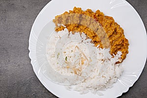 Lentil dhal with rice. Healthy vegetarian food