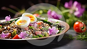 Lentil NiÃÂ§oise salad with tender asparagus, offering a delightful balance of flavors and textures photo