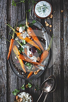 Lentil Salad with Roasted Carrots, Beetroots and Feta Cheese