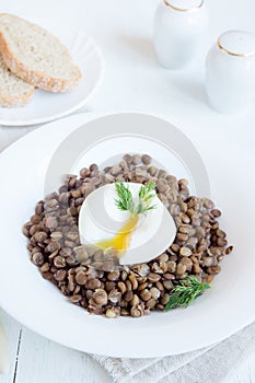 Lentil and soft poached egg