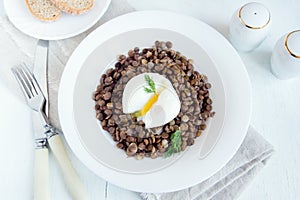 Lentil and soft poached egg