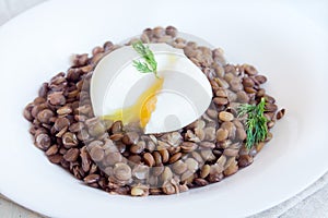 Lentil and soft poached egg