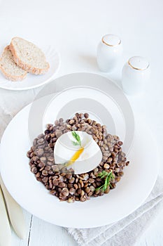 Lentil and soft poached egg