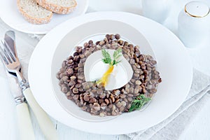 Lentil and soft poached egg