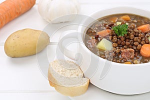 Lentil soup stew with lentils closeup