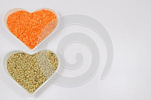 Lentils, pulses on a white background