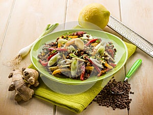 Lentils salad with capsicum onions