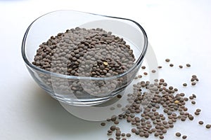 Lentils on a transparent bowl