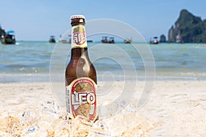 Leo beer on the beach