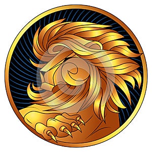 Leo, a golden zodiac sign, vector horoscope symbol