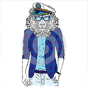Leo hipster in a jacket and sunglasses . Vector illustration. The print on the cover , clothing or card .
