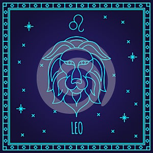 Leo horoscope sign. Lion constellations vector illustration. Linear zodiac symbol.