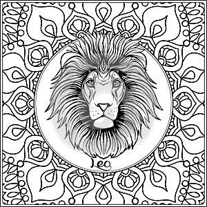 Decorative zodiac sign on pattern background.